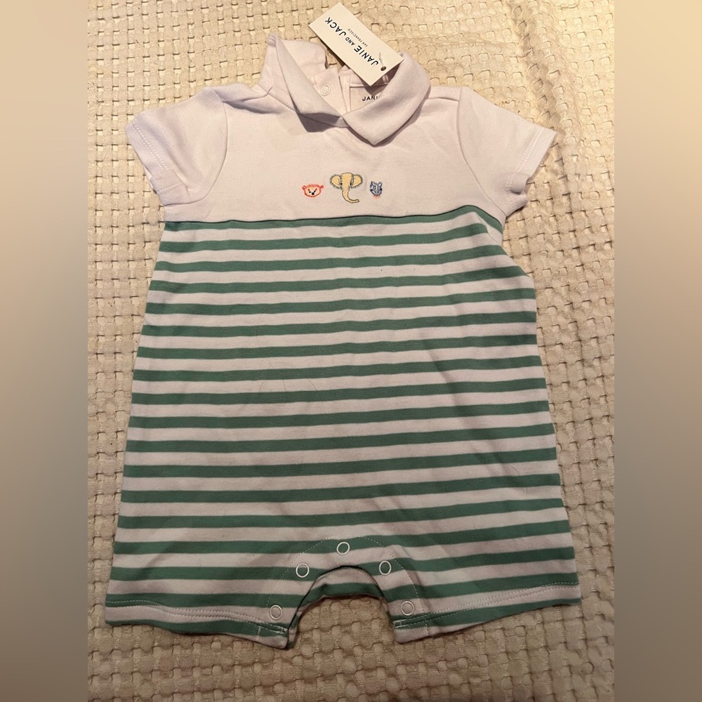 Janie and Jack White and Green Striped One Piece